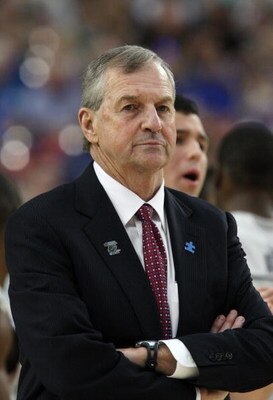 GLENDALE, AZ - MARCH 26:  Head Coach Jim Calhoun of the Connenticut Huskies stands on the sideline during their game against the Purdue Boilermakers in the Sweet 16 of the NCAA Division I Men's Basketball Tournament at the University of Phoenix Stadium on