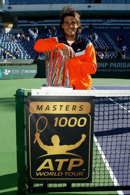 INDIAN WELLS, CA - MARCH 22:  Rafael Nadal of Spain poses with the championship trophy after defeating Andy Murray of Great Britain in the final of the BNP Paribas Open on March 22, 2009 at the Indian Wells Tennis Garden in Indian Wells, California.  (Pho