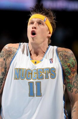 DENVER - NOVEMBER 07:  Chris Andersen #11 of the Denver Nuggets takes a free throw against the Dallas Mavericks during NBA action at the Pepsi Center on November 7, 2008 in Denver, Colorado. The Nuggets defeated the Mavericks 108-105.  (Photo by Doug Pens