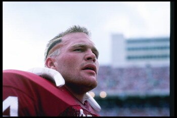 1985:  Defensive lineman Brian Bosworth of the Oklahoma Sooners stands on the sidelines during a game in Norman, Oklahoma.+Mandatory Credit: Allsport  /Allsport