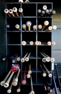 FORT LAUDERDALE, FL - MARCH 2:  Bats are shown in the dugout before a spring training game between the Boston Red Sox and the Baltimore Orioles at Fort Lauderdale Stadium on March 2, 2009 in Fort Lauderdale, Florida. (Photo by Rob Tringali/Getty Images)