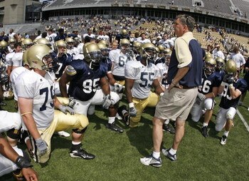 ATLANTA - APRIL 19: Head coach Paul Johnson of the Georgia Tech Yellow Jackets addresses the entire team after the Georgia Tech T-Day Spring football game on April 19, 2008 at Historic Grant Field at Bobby Dodd Stadium in Atlanta, Georgia.  (Photo by Mike