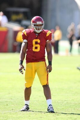 LOS ANGELES - OCTOBER 11:  Malcolm Smith of the USC Trojans looks on against the Arizona State Sun Devils on October 11, 2008 at the Los Angeles Memorial Coliseum in Los Angeles, California.  USC won 28-0.  (Photo by Jeff Golden/Getty Images)