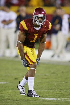 LOS ANGELES - NOVEMBER 8:  Patrick Turner #1 of the USC Trojans lines up against the California Bears on November 8, 2008 at the Los Angeles Memorial Coliseum in Los Angeles, California.  USC won 17-3.  (Photo by Jeff Golden/Getty Images)