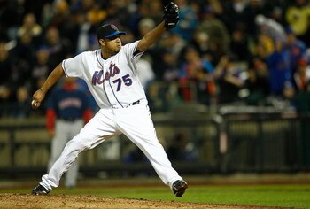 NEW YORK - APRIL 03:  Pitcher Francisco Rodriguez  #75 of the New York Mets pitches during an exhibition game against the Boston Red Sox on April 3, 2009 at Citi Field in the Flushing neighborhood of the Queens borough of New York City. The game marks the