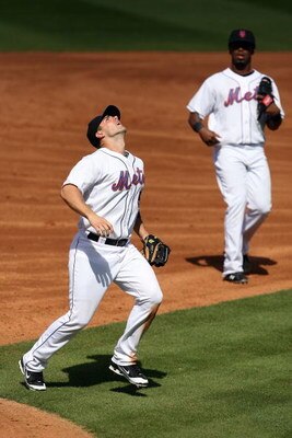 PORT ST LUCIE, FL - FEBRUARY 26:  Third baseman David Wright #5 of the New York Mets calls for a pop fly as shortstop Jose Reyes #7 looks on against the Florida Marlins during a spring training game at Tradition Field on February 26, 2009 in Port St Lucie