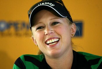 KAHUKU, HI - FEBRUARY 11:  Morgan Pressel talks with the media during the SBS Open on February 11, 2009 at the Turtle Bay Resort in Kahuku, Hawaii.  (Photo by Andy Lyons/Getty Images)