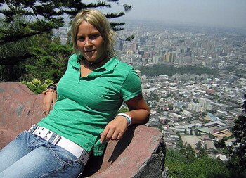 SANTIAGO, CHILE - DECEMBER 21:  LPGA player Nicole Perrot poses for a portrait above the skyline of Santiago on December 21, 2005 in Santiago, Chile.  (Photo by Scott Halleran/Getty Images)