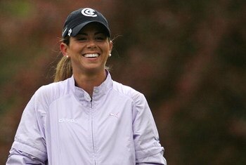 CORNING, NY - MAY 22:  Erica Blasberg laughs on the ninth tee while waiting for the fairway to clear during the first round of the LPGA Corning Classic at Corning Country Club on May 22, 2008 in Corning, New York.  (Photo by Kyle Auclair/Getty Images)