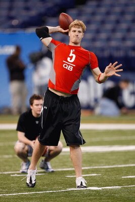 INDIANAPOLIS, IN - FEBRUARY 22:  Quarterback Hunter Cantwell of Louisville drops back to pass the football during the NFL Scouting Combine presented by Under Armour at Lucas Oil Stadium on February 22, 2009 in Indianapolis, Indiana. (Photo by Scott Boehm/