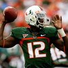 MIAMI - OCTOBER 25:  Quarterback Jacory Harris #12 of the Miami Hurricanes throws a pass against the Wake Forest Demon Decons at Dolphin Stadium on October 25, 2008 in Miami, Florida. Miami defeated Wake Forest 16-10.  (Photo by Doug Benc/Getty Images)