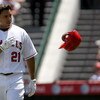 ANAHEIM, CA - AUGUST 09:  Juan Rivera #21 of the Los Angeles Angels of Anaheim reacts after striking out in the third inning during the game against the New York Yankees on August 9, 2008 at Angels Stadium in Anaheim, California.  (Photo by Jonathan Moore