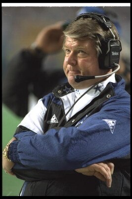 30 Jan 1994:  Dallas Cowboys head coach Jimmy Johnson looks on during Super Bowl XXVIII against the Buffalo Bills at the Georgia Dome in Atlanta, Georgia.  The Cowboys won the game, 30-13. Mandatory Credit: Jonathan Daniel  /Allsport