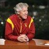 PASADENA, CA - JANUARY 1:  Head coach Pete Carroll of the USC Trojans smiles on the ESPN College Game Day set after the game against the Penn State Nittany Lions on January 1, 2009 at the Rose Bowl in Pasadena, California.  USC won 38-24.  (Photo by Jeff 