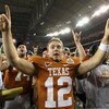 GLENDALE, AZ - JANUARY 05:  Quarterback Colt McCoy #12 of the Texas Longhorns celebrates after defeating the Ohio State Buckeyes in the Tostitos Fiesta Bowl Game on January 5, 2009 at University of Phoenix Stadium in Glendale, Arizona. The Longhorns defea