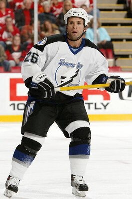 DETROIT - SEPTEMBER 22:  Martin St.Louis #26 of the Tampa Bay Lightning skates against the Detroit Red Wings during their NHL pre-season game at Joe Louis Arena September 22, 2006 in Detroit, Michigan.(Photo By Dave Sandford/Getty Images)