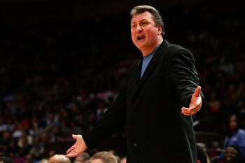 NEW YORK - MARCH 14: Bob Huggins of the West Virginia Mountaineers reacts to a play during day three of the 2008 Big East Men's Basketball Championship at Madison Square Garden on March 14, 2008 in New York City.  (Photo by Jim McIsaac/Getty Images)