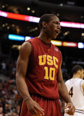 LOS ANGELES, CA - MARCH 14:  Guard DeMar DeRozan #10 of the USC Trojans reacts during the game against the Arizona State Sun Devils in the Pacific Life Pac-10 Men's Basketball Tournament Championship Game at the Staples Center on March 14, 2009 in Los Ang