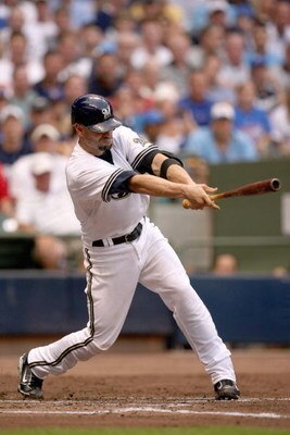 MILWAUKEE - JULY 29:  Jason Kendall #18 of the Milwaukee Brewers bats during the game against the Chicago Cubs on July 29, 2008 at Miller Park in Milwaukee, Wisconsin. (Photo by Jonathan Daniel/Getty Images)