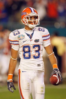 MIAMI - JANUARY 08:  David Nelson #83 of the Florida Gators walks on the field against the Oklahoma Sooners during the FedEx BCS National Championship Game at Dolphin Stadium on January 8, 2009 in Miami, Florida.  (Photo by Eliot J. Schechter/Getty Images