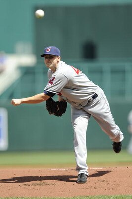 KANSAS CITY, MO - APRIL 15:  Starting pitcher Aaron Laffey of the Cleveland Indians, wearing a #42 jersey during the Jackie Robinson Day game throws a pitch against the Kansas City Royals on April 15, 2009 at Kauffman Stadium in Kansas City, Missouri.  (P