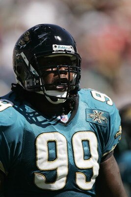 JACKSONVILLE - OCTOBER 17:  Defensive tackle Marcus Stroud #99 of the Jacksonville Jaguars is seen on the field during the game against the Kansas City Chiefs on October 17, 2004 at Alltel Stadium in Jacksonville, Florida. The Jaguars defeated the Chiefs 