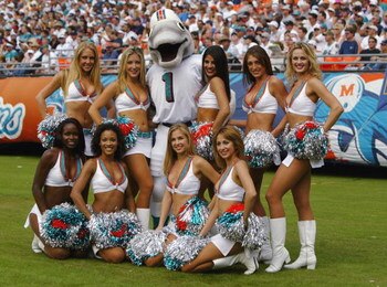 MIAMI - NOVEMBER 16:  The Miami Dolphins cheerleaders and T.D. the mascot pose for a picture during the game against the Baltimore Ravens on November 16, 2003 at Pro Player Stadium in Miami, Florida. The Dolphins won 9-6 in overtime. (Photo by Doug Pensin