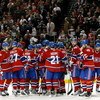 MONTREAL- APRIL 22:  Members of the Montreal Canadiens huddle after being defeated by the Boston Bruins 4-1 after Game Four of the Eastern Conference Quarterfinals of the 2009 Stanley Cup Playoffs at the Bell Centre on April 22, 2009 in Montreal, Quebec, 