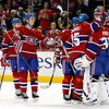 MONTREAL- APRIL 22:  Members of the Montreal Canadiens skate out to Carey Price #31 after being defeated 4-1 by the Boston Bruins after Game Four of the Eastern Conference Quarterfinals of the 2009 Stanley Cup Playoffs at the Bell Centre on April 22, 2009