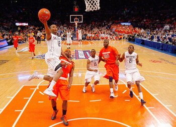 NEW YORK - MARCH 12: A.J. Price #12 of the Connecticut Huskies makes a layup against the Syracuse Orange during the quarterfinals of the Big East Tournament at Madison Square Garden on March 12, 2009 in New York City.  (Photo by Jim McIsaac/Getty Images)