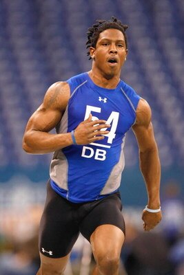 INDIANAPOLIS, IN - FEBRUARY 24:  Defensive back Brandon Underwood of Cincinnati runs the 40 yard dash during the NFL Scouting Combine presented by Under Armour at Lucas Oil Stadium on February 24, 2009 in Indianapolis, Indiana. (Photo by Scott Boehm/Getty