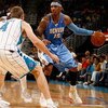 NEW ORLEANS - APRIL 27:  Carmelo Anthony #15 of the Denver Nuggets drives the ball around Sean Marks #4 of the New Orleans Hornets in Game Four of the Western Conference Quarterfinals during the 2009 NBA Playoffs at New Orleans Arena on April 27, 2009 in 
