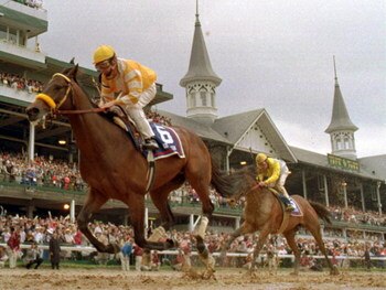 7 MAY 1994:  GO FOR GIN, JOCKEYED BY CHRIS MCCARRON, LEFT, BEATS THE FIELD FOR THE 120TH KENTUCKY DERBY. TO THE LEFT IS THE SECOND PLACE  HORSE STRODES CREEK JOCKEYED BY EDDIE DELAHAYOUSSAYE.  Mandatory Credit: Doug Pensinger/ALLSPORT