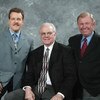 PHILADELPHIA - MARCH 2:  (L-R) Philadelphia Flyers TV broadcasters Jim Jackson, Gary Dornhoefer and Steve Coates pose for a photo before the game against the New York Rangers at the Wachovia Center on March 2, 2006 in Philadelphia, Pennsylvania. The Range