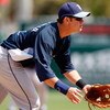 FORT MYERS, FL - MARCH 08:  Infielder Evan Longoria #3 of the Tampa Bay Rays gets into position against the Boston Red Sox during a Grapefruit League Spring Training Game at City of Palms Park on March 8, 2009 in Fort Myers, Florida.  (Photo by J. Meric/G