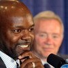 JACKSONVILLE, FL - FEBRUARY 3:  Running back Emmitt Smith reflects on his career during a press conference held to announce his retirement from the NFL after 15 years as Dallas Cowboys owner Jerry Jones looks on at the Prime F. Osborn III Convention Cente