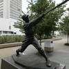 ST LOUIS - JULY 18:  Statue of Rogers Hornsby of the St. Louis Cardinals is outside of Busch Stadium on July 18, 2004 in St. Louis, Missouri. (Photo by Dilip Vishwanat/Getty Images)  