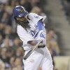 LOS ANGELES, CA - APRIL 15:  Manny Ramirez #99 of the Los Angeles Dodgers bats with his long hair against the San Francisco Giants on April 15, 2009 at Dodger Stadium in Los Angeles, California.  All Major League Baseball players wore #42 in honor of Jack