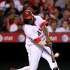 ANAHEIM, CA - SEPTEMBER 08: VladimirGuerrero #27 of the Los Angeles Angels of Anaheim hits a three-run home run in the sixth inning against the New York Yankees on September 8, 2008 at Angel Stadium in Anaheim, California.  (Photo by Stephen Dunn/Getty Im