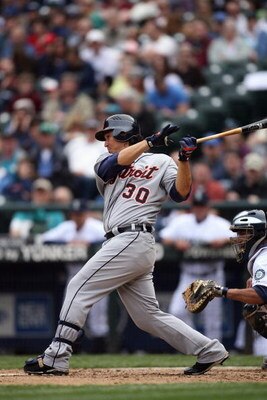 SEATTLE - APRIL 19:  Magglio Ordonez #30 of the Detroit Tigers bats against the Seattle Mariners during the game on April 19, 2009 at Safeco Field in Seattle, Washington. (Photo by Otto Greule Jr/Getty Images)