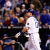 KANSAS CITY, MO - MAY 05:  Mike Jacobs #17 of the Kansas City Royals watches his three-run home run in the fourth inning against the Chicago White Sox on May 5, 2009 at Kauffman Stadium in Kansas City, Missouri.  (Photo by Jamie Squire/Getty Images)