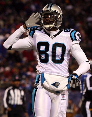EAST RUTHERFORD, NJ - DECEMBER 21:  Dwayne Jarrett #80 of the Carolina Panthers reacts against the New York Giants on December 21, 2008 at Giants Stadium in East Rutherford, New Jersey.  (Photo by Jim McIsaac/Getty Images)
