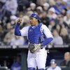 KANSAS CITY, MO - APRIL 11:  Catcher Miguel Olivo #21 of the Kansas City Royals reacts against the New York Yankees on April 11, 2009 at Kauffman Stadium in Kansas City, Missouri. (Photo by G. Newman Lowrance/Getty Images)
