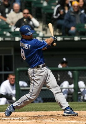 CHICAGO - APRIL 09:  Willie Bloomquist #8 of the Kansas City Roayls bats against the Chicago White Sox at U.S. Cellular Field on April 9, 2009 in Chicago, Illinois.The Royals won 2-1.  (Photo by Jonathan Daniel/Getty Images)