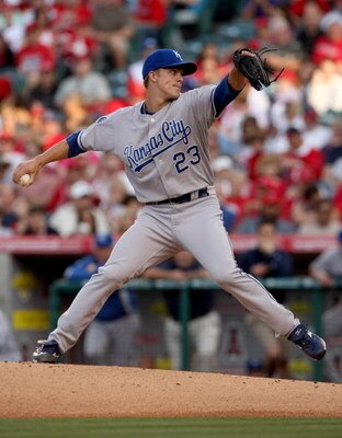 ANAHEIM, CA - MAY 9:  Pitcher Zack Greinke #23 of the Kansas City Royals throws a pitch against the Los Angeles Angels of Anaheim on May 9, 2009 at Angel Stadium in Anaheim, California.   (Photo by Stephen Dunn/Getty Images)