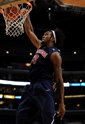 LOS ANGELES, CA - MARCH 12:  Forward Jordan Hill #43 of the Arizona Wildcats dunks the ball against the Arizona State Sun Devils during the Pacific Life Pac-10 Men's Basketball Tournament at the Staples Center on March 12, 2009 in Los Angeles, California.