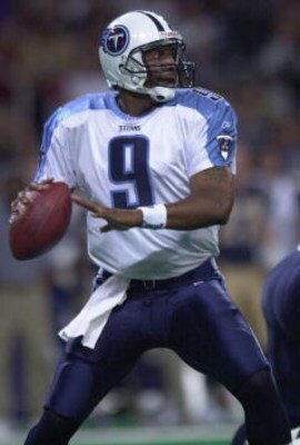17 Aug 2001: Quarterback Steve McNair #9 of the Tennessee Titans drops back to pass against the St. Louis Rams during the first quarter at the Trans World Dome in St. Louis, Missouri. DIGITAL IMAGE. Mandatory Credit: Elsa/ALLSPORT