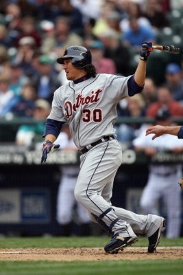 SEATTLE - APRIL 19:  Magglio Ordonez #30 of the Detroit Tigers bats against the Seattle Mariners during the game on April 19, 2009 at Safeco Field in Seattle, Washington. (Photo by Otto Greule Jr/Getty Images)