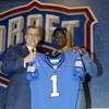 NEW YORK CITY - APRIL 26:  Charles Rogers from Michigan State was selected second overall by the Detroit Lions with NFL Commissioner Paul Tagliabue at the 2003 NFL Draft on April 26, 2003 at Madison Square Garden in New York City. (Photo by Ezra Shaw/Gett
