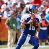 HONOLULU, HI - FEBRUARY 08: Quarterback Eli Manning #10 of the NFC All-Stars New York Giants drops back to pass against the AFC All-Stars in the 2009 NFL Pro Bowl at Aloha Stadium on February 8, 2009 in Honolulu, Hawaii. The NFC defeated the AFC 30-21. (P
